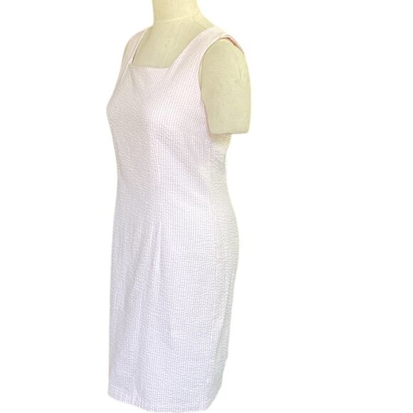 Dressbarn Sleeveless Seersucker Square Neck Sheath Dress Sz 6 Pink 142A - Picture 4 of 7